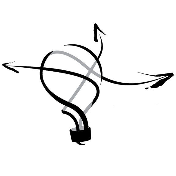 A lightbulb made of long arrows and fine strokes. Ideas are flowing.